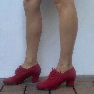 Oxford Style Cute Red Suede Heels - Lace up heels!